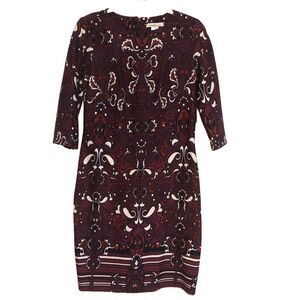 Laundry By Design NWT‎ Midi Dress Printed 3/4 Sleeve Women's Size 8 Boysenberry